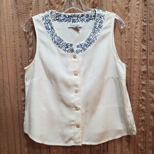 Fresco By Nomadic Traders Sleeveless Floral Embroidered Tank Top Medium
